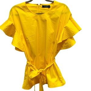 Women’s Lauren by Ralph Lauren Tie Belt Large Ruffle Sleeve Blouse Size Large